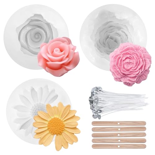 3 Stück Kerzen Silikonformen, Silikonform Blumen Rosen Pfingstrose Daisy 3D Silikonformen Gießformen Kerzenformen zum Gießen Silikon Für DIY Handwerk Ornamente 3 Stück Kerzen Silikonformen, Silikonform Blumen Rosen Pfingstrose Daisy 3D Silikonformen Gießformen Kerzenformen zum Gießen Silikon Für DIY Handwerk Ornamente von RFYTDCF
