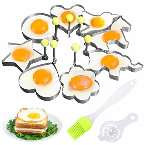 8 Stück Spiegeleierformen, eierringe für die pfanne Antihaft spiegeleiformen Edelstahl Egg Ring Mold mit Klappbaren Silikongriffen Eierform für Bratpfanne mit Ölpinsel von RFYTDCF