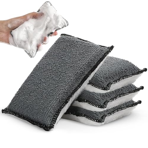 Auto Schwamm, 4 Stück Innenraum Scrub Pads Mikrofaser Schwamm Reinigungspads Autopflege Waschschwamm Waschbar Innenraumreinigungspad für Wachse Polituren Lackreiniger 12,5 * 7,5cm von RFYTDCF