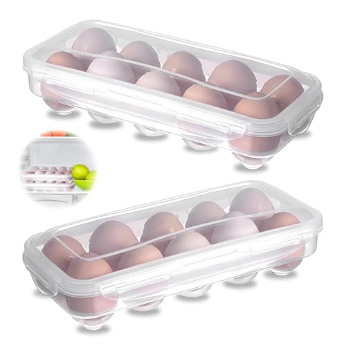 Eierbox, 2 Stück Transparent Eierkarton 10 Eier Behälter Aufbewahrung Kühlschrank Tragbare Eierbehälter Aufbewahrungsbox Eierdose für Küche Kühlschrank und Transportbox von RFYTDCF