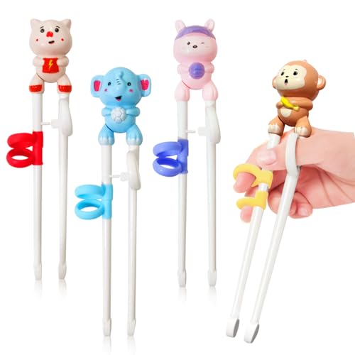 Essstäbchen Kinder, 4 Paar Anti Rutsch Chopsticks Helper Wiederverwendbar Sushi Stäbchen Hilfe Cute Chinesische Stäbchen Lernstäbchen für Kinder Kleinkinder und Anfänger von RFYTDCF