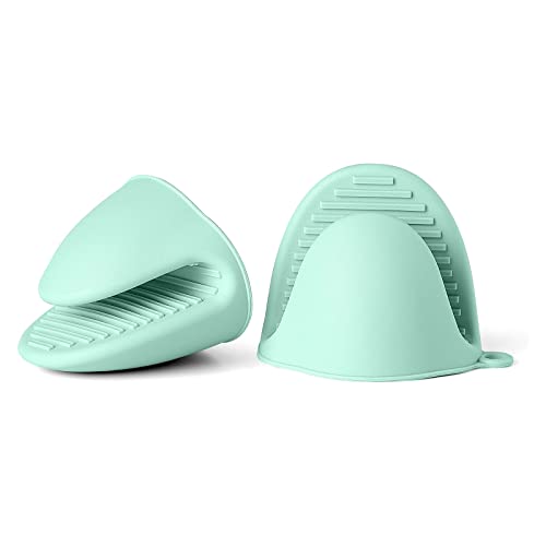 Ofenhandschuhe Hitzebestaendig Verdicken, 2 STK Silikon Hitzebeständige Handschuhe Backofen Topfhandschuhe Hitzebeständig Topflappen Handschuh für Backen Kochen BBQ (Mintgrün) von RFYTDCF