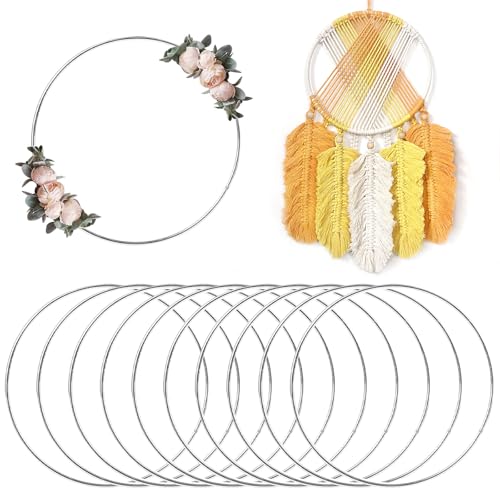 RFYTDCF 12 Stück Deko Ringe zum Aufhängen, Metallringe zum Basteln 20CM Dekoring Metall Silber Drahtringe Floristik Ringe für DIY Floral Hoop Hochzeitskranz Traumfänger von RFYTDCF