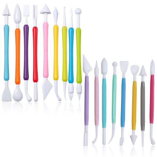 RFYTDCF 17 Stück Fondant Werkzeug Set, Doppelkopf Modellierwerkzeug Ton Töpferwerkzeug Modelierwerkzeugset Fondant Zubehör Ton Werkzeug Clay Tools Dabbing Tool Modelliermasse Werkzeug für Form von RFYTDCF