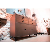 Design Sideboard/Anrichte, Modern - Upcycling Made in Germany Kommode Schwarz Holz Industrial Art Deco Konsole Mit Schubladen Vintage von RFeldmannEntwurf
