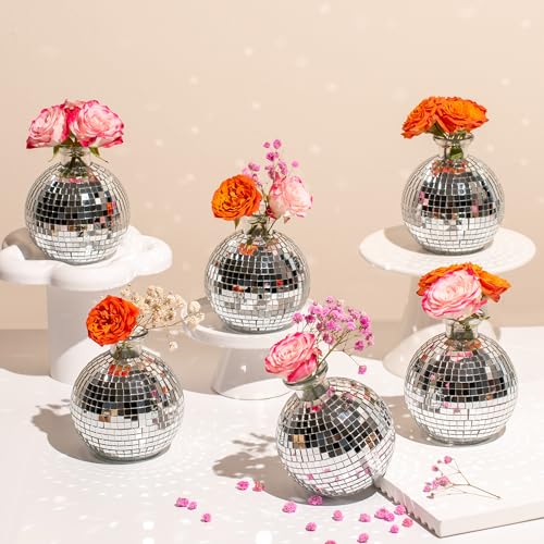 Disco Ball Vase Deko Kugel Pflanzgefäß für Zentrumsschmuck, Silberne Spiegelglas-Dekoration für Tisch, Party, Hochzeit, Zuhause oder Schlafzimmer (3,5" x 4") Disco Ball Vase Deko Kugel Pflanzgefäß für Zentrumsschmuck, Silberne Spiegelglas-Dekoration für Tisch, Party, Hochzeit, Zuhause oder Schlafzimmer (3,5" x 4") von RGBDOT