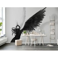 Fallen Angel Wings Schwarz Weiß Tapete, Tapete Wandbild, Selbstklebende Schale Und Stock Wandtatze, Designer Abnehmbare Wanddekoration von RGBdecor