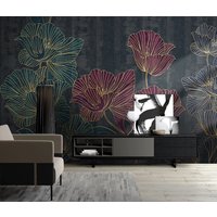 Modernes Luxus Muster Dunkle Blumen Blume Wohnzimmer Tapete Wandbild, Selbstklebendes Peel & Stick 3D Wandtattoo, Schlafzimmer Designer Wanddekor von RGBdecor