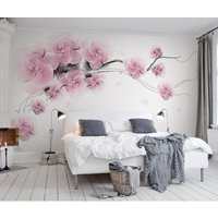 Rosa Linien Zeichnung Skizze Rosen Tapete, Tapete Wandbild, Selbstklebend Schale Und Stock Wandtatko, Designer Abnehmbare Wand Dekor von RGBdecor