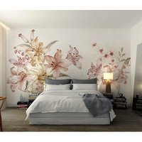 Vintage Lilien Blumen Zeichnung Tapete, Tapete Wandbild, Selbstklebende Schale Und Stock Wandtatko, Designer Abnehmbare Wand Dekor von RGBdecor