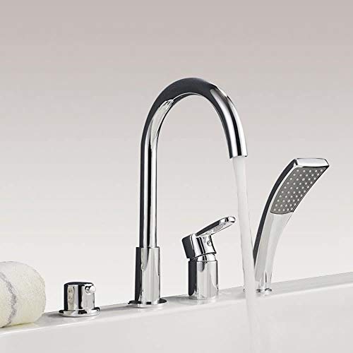 RGERG Wasserhahn Bad Armatur 4-Loch-Badewanne Wannenrandarmatur Mit Handbrause Chrom Badewannenarmatur Heiß Und Kalt Waschtischbatterie,Chromefaucet von RGERG