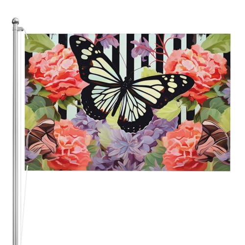 Gestreifte Blumen- und Schmetterlingsflagge, bedruckt, 1,2 x 1,8 m, doppelseitige Gartenflagge für draußen, Weihnachten, Urlaub, alle Jahreszeiten, Hofdekoration von RGETPNC