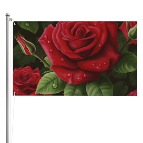 Rote Rose 2 bedruckte Gartenflagge, 90 x 152 cm, doppelseitige Gartenflagge für draußen, Weihnachten, Urlaub, alle Jahreszeiten, Hofdekoration von RGETPNC