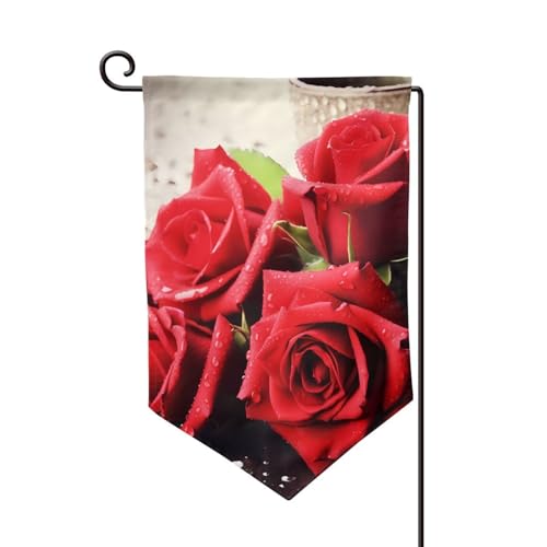 Rote Rose Blumen bedruckte Gartenflagge 32,5 x 45,7 cm – doppelseitige scharfe Eck-Gartenflagge für draußen, Weihnachten, Urlaub, alle Jahreszeiten, Hofdekoration von RGETPNC