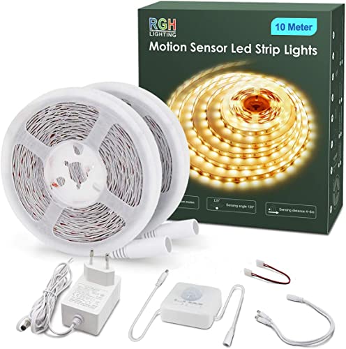 RGH LED Strip mit Bewegungsmelder, 10M Warmweiß Led Steifen Selbstklebend mit 3 Timing aus Für Schlafzimmer,Küche,Schrank, Treppe, 3000K von RGH LIGHTING
