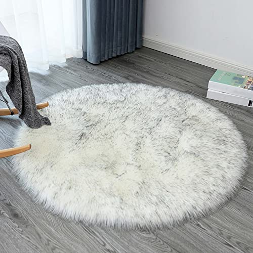 110cm Luxuriöse Flauschige Lammfell Schaffell Teppiche, Kunstfell Fellteppich Imitat Teppich, Weicher Hochflor Shaggy Teppich, Nachahmung Wolle Sofa Matte, Rund von RGRE