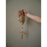 Großer Rosenkranz Aus Olivenholz, Religiöses Objekt, Vintage-Landdekoration, Handwerkliche Herstellung, Handgefertigtes Objekt von RGbyleonn