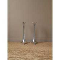 Paar Kerzenständer Aus Aluminiumguss Im Vintage-stil Der 80Er Jahre, Retro-Kerzenleuchter Silbernem Metall von RGbyleonn
