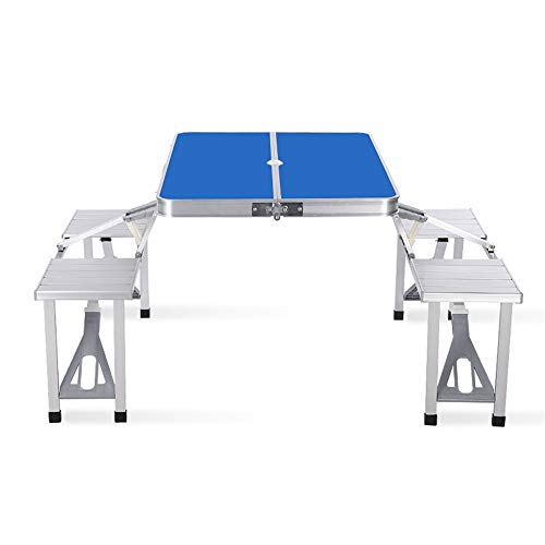 RH-HPC Outdoor-Stuhl Starker faltender Bock-Tisch mit 4 Stühlen innerhalb des Mehrzweckinnen- und im Freienklapptisch-Aluminiumtisches Campinghocker (Color : Blue, Size : 85.5 * 67 * 67cm) von RH-HPC