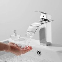 Ineasicer Wasserfall-Badezimmerarmatur, Waschtischarmatur aus Edelstahl, rechteckiger Badarmatur mit flachem Auslauf, Warm- und Kaltwasser verfügbar, von RHAFAYRE