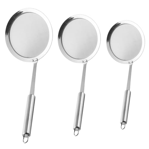 RHAFAYRE Edelstahl-Sieb-Set mit Schaumkelle, 3-teiliges Feinsieb, Nudelsieb Abtropfsieb, Rostfreies Küchensieb-Set mit Langgriff für Frittieren, Wok-Zubehör, Filterung von Fett/Schaum von RHAFAYRE