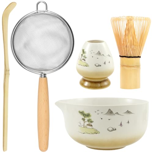 5-teiliges Matcha-Teeset, zeremonielle ästhetische Matchas-Set, Keramik, Matcha-Schüssel, Bambus-Schneebesen-Halter, Bambus-Schaufel, handgefertigtes Matchas-Set für traditionelle japanische von RHAIQBVC