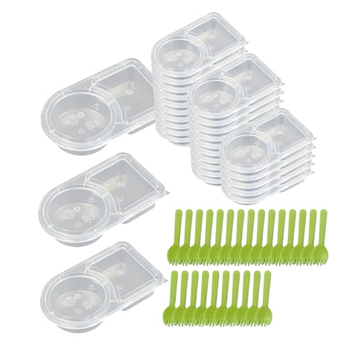 RHBTH 25 Reusable Snack Pack Containers +25 Löffel und 25 Deckel, Snack Box with Double Compartments, 60ml + 70ml Snack Container, Dipboxen, Gewürzboxen, Gewürzbehälter Mit Deckel, Mini-Deep-Dosen von RHBTH