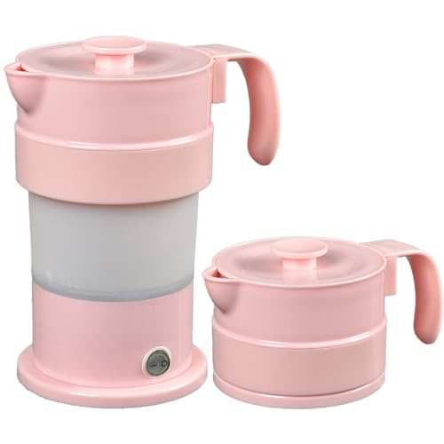 Elektrischer Reisewasserkocher, 380ML faltbarer tragbarer Wasserkocher 300W, schnelles Wasser kochender Tee/Kaffee Topf für Camping/Reisen, BPA frei, einfache Lagerung mit abnehmbarem Stromkabel, Rosa von RHD