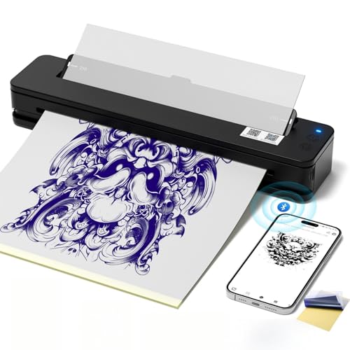 RHEIN Bluetooth Drucker Tragbar 2500mAh Akku Maschine Professionell Transfer Printer mit 10PCS A4 Transferpapier Kompatibel zu Android und iOS T106Z-EU von RHEIN