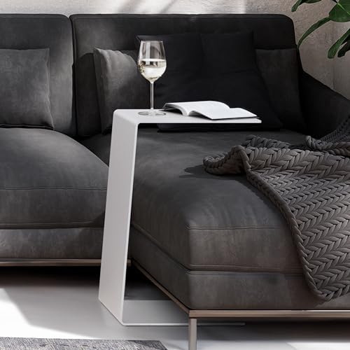 RHEINKANT KÖBES Design Beistelltisch Weiß, Made in Germany, Beistelltisch Couch C Form aus hochwertigem pulverbeschichtetem Stahl. Exklusiver Couchtisch, Sofatisch, Modern, Nachttisch von RHEINKANT