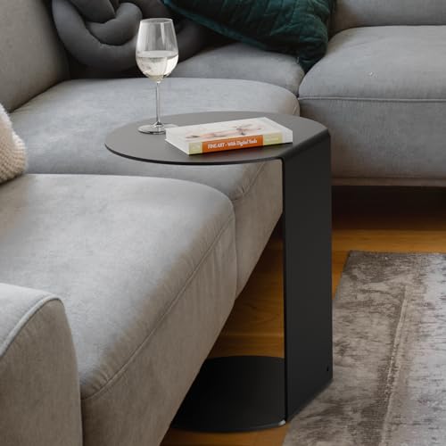 RHEINKANT SCHORSCH Design Beistelltisch, Made in Germany, Beistelltisch Couch C Form aus hochwertigem pulverbeschichtetem Stahl. Exklusiver Couchtisch, Sofatisch, Modern, Nachttisch (Schwarz, 50 cm) von RHEINKANT