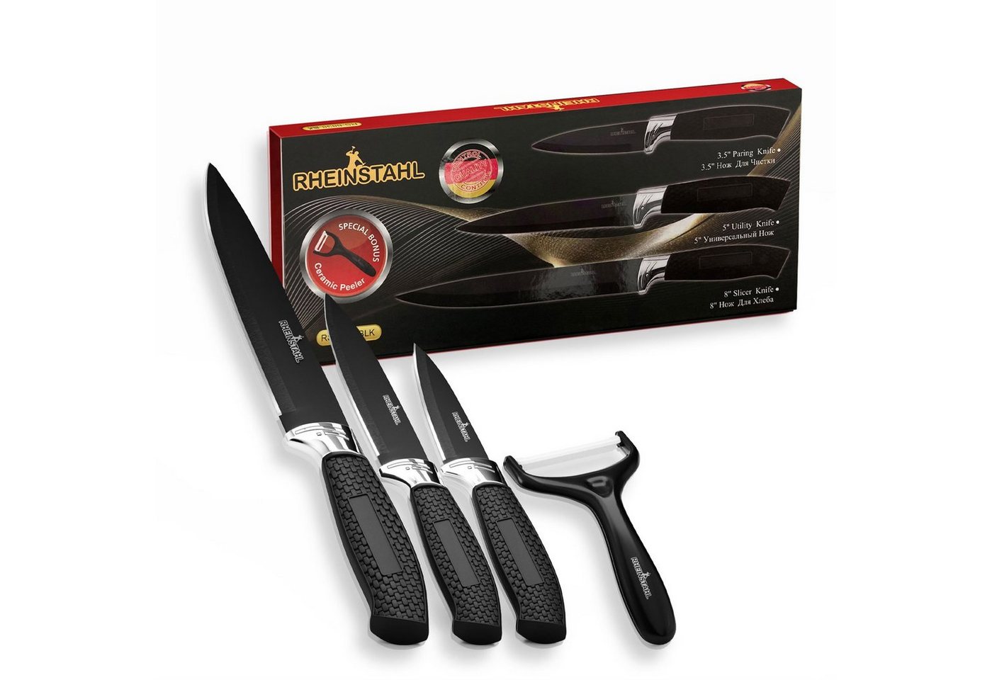 RHEINSTAHL Messer-Set 4 teilig Messerblock Messerset Küchenmesser Set Profi Kochmesser (4-tlg), hochwertiges SelbstschärfenMesser Küchenmesser Set von RHEINSTAHL