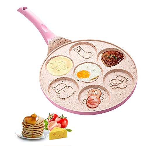 RHESHIN Pfannkuchenpfanne, Spiegelei Burger Pfanne mit Griff, 7 Eier Pancake Bratpfanne, Antihaft Pfanne, Löchern Crepepfanne für Frühstück Eier, Küchenutensilien Augenpfanne (Rosa) von RHESHIN