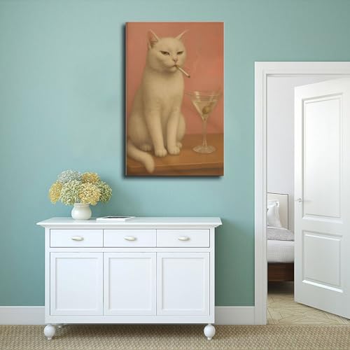 Weiße Katze raucht mit Martini – Retro-Cocktail-Bar-Wandkunst, Leinwand-Poster, Schlafzimmer, Dekoration, Landschaft, Büro, Raumdekoration, Geschenk, 20 x 30 cm Weiße Katze raucht mit Martini – Retro-Cocktail-Bar-Wandkunst, Leinwand-Poster, Schlafzimmer, Dekoration, Landschaft, Büro, Raumdekoration, Geschenk, 20 x 30 cm von RHFWEC