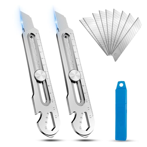2 Stück Cuttermesser Profi Set,7 in 1 Cutter Edelstahl Universalmesser, Schweres Mehrzweck Gebrauchsmesser,2024 Multifunktionales Box Cutter, mit 10 Cuttermesser Klingen, für Heimwerker, Innenbereich von RHHGHY
