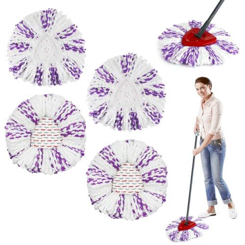 4 Stück für Vileda Turbo EasyWring&Clean Wischmopp Bodenwischer Set,3 in1 Mikrofaser für Vileda Turbo Wischmopp Mop Ersatz, Lila Weiß für Vileda Wischmopp Ersatzköpfe, für Empfindliche, Hartböden von RHHGHY