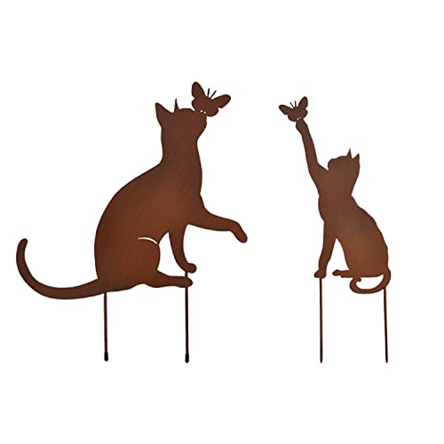 RHHGOPM 2 Stück Rostiges Katze Gartenstecker-gartendeko aus Rost-Metall, deko rostoptik, Rostfiguren Tiere, Metall Rost Gartendeko Edelrost rostiger Beetstecker von RHHGOPM