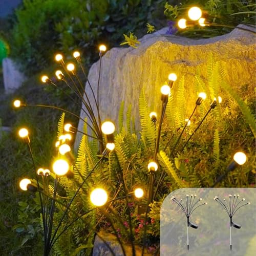 RHHGOPM Firefly Solar Gartenleuchten,8 LED Glühwürmchen Solarleuchten,2 leuchtenden Modi(konstant oder blinkend) solar bodenleuchten aussen Für Garten, Balkon[Energieklasse A+++] (Warmweiß) von RHHGOPM