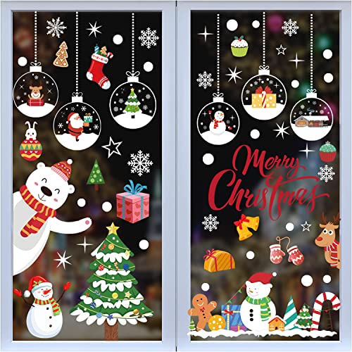 Weihnachten Fensteraufkleber,Selbstklebend Weihnachtsfensterbilder Doppelseitig Fensterbild Weihnachten Wiederverwendbar, Weihnachten Große Glasaufkleber für Glasfenstertür Dekor, Schaufenster(C) von RHHGOPM