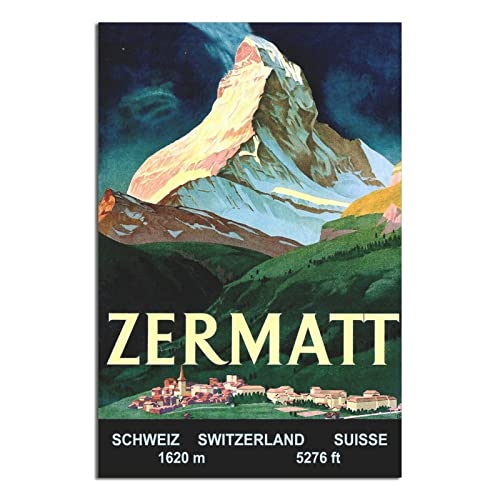 Zermatt Matterhorn Schweiz Skigeort Stadt Vintage Reise Poster Wanddekor Gemälde Poster Modern Büro Deko Poster Leinwand Kunst Poster Bild von RHJK