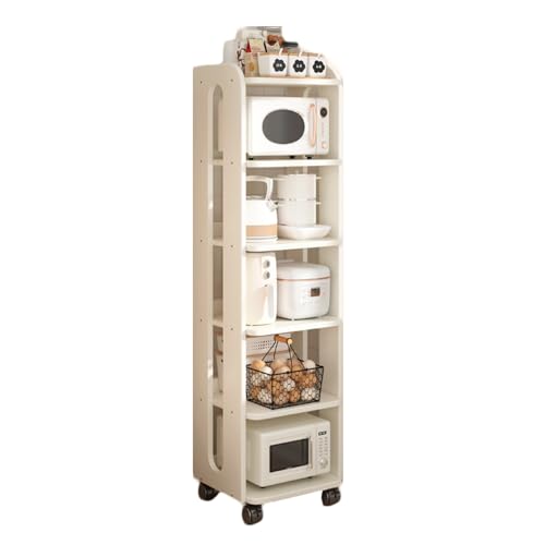 RHJOPL Schmaler Lagerwagen, 3–5 Ebenen, Ausziehbar, Schmal, Küchenrollwagen, Holzregal Neben Dem Kühlschrank, for Kleine Räume In Der Küche Zu Hause(White,26x46x159.5cm) von RHJOPL