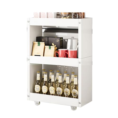 RHJOPL Schmaler Lagerwagen, Schmaler Rollwagen, Rollwagen Aus Kohlenstoffstahl, Ausziehbarer Küchenwagen for Enge Stellen In Der Küchenwäsche(68x45x12cm) von RHJOPL