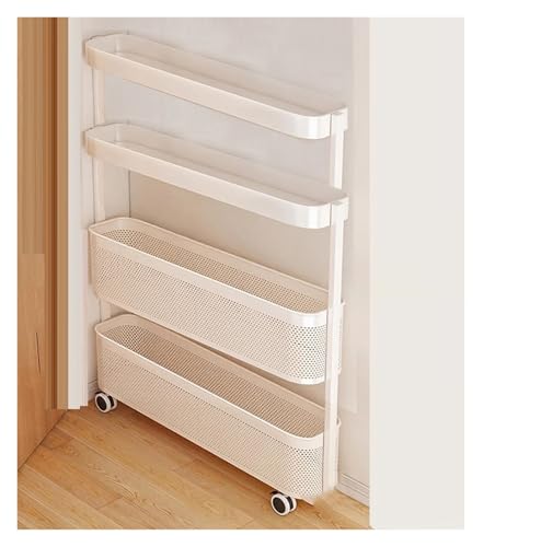 RHJOPL Schmaler Rollwagen, Kompakter Küchenvorratsraum, Ultradünner Rollwagen, 3–5 Ebenen, Ausziehbar, Schmal, for Kleine Räume(White,90x40x19cm) von RHJOPL