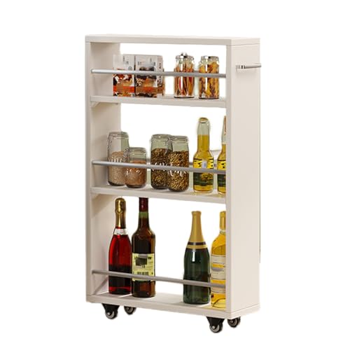 RHJOPL Schmaler Rollwagen, Kompakter Küchenwagen, Schmaler Wäschewagen Mit Griff, Schmaler Bodenturmschrank for Kleine Räume(White,15x45x80.5cm) von RHJOPL
