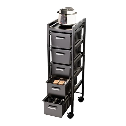 RHJOPL Schmaler Rollwagen, Lagerwagen aus Kohlenstoffstahl, Schmaler Lagerwagen mit Griff, Schmaler Turmwagen for kleine Räume(Black,28x40x95cm) von RHJOPL