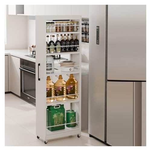 RHJOPL Schmaler Rollwagen, Schmaler Lagerwagen neben dem Kühlschrank, Wagen aus verzinktem Stahl, Schmale Standschränke for kleine Räume(154.5x55x20cm) von RHJOPL