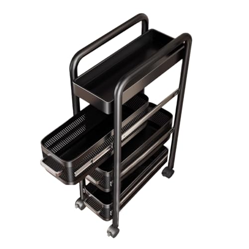 RHJOPL Schmaler Rollwagen, Schmaler Wäschewagen Mit Griff, Wagen Aus Kohlenstoffstahl, Schmale Standschränke for Kleine Räume(Black,19x40.5x90cm) von RHJOPL