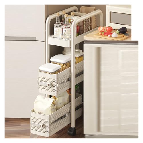 RHJOPL Schmaler Rollwagen, Schmaler Wäschewagen Mit Griff, Wagen Aus Kohlenstoffstahl, Schmale Standschränke for Kleine Räume(White,23x40.5x69cm) von RHJOPL