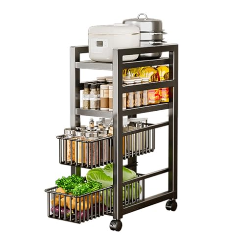 Schmaler Lagerwagen, Küchenrollwagen, Mobiler Lagerregalwagen, 3–5 Ebenen, Ausziehbar, Schmal, for Kleine Räume, Eingangsbereich, Flur(Black,32X20X105cm) von RHJOPL