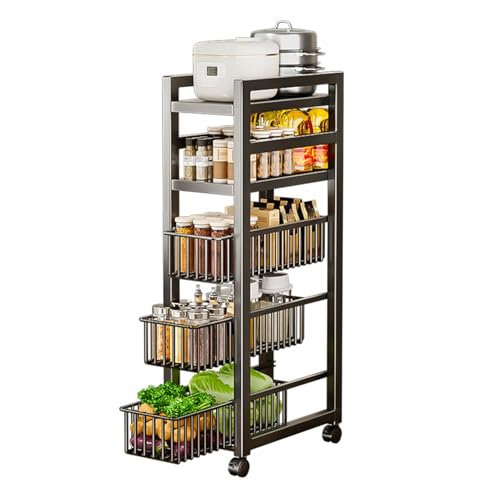 Schmaler Lagerwagen, Ultradünner Rollwagen, Küchenrollwagen, 5 Ebenen, Ausziehbar, Schmal, for Kleine Räume, Zuhause(Black,32X25X120) von RHJOPL